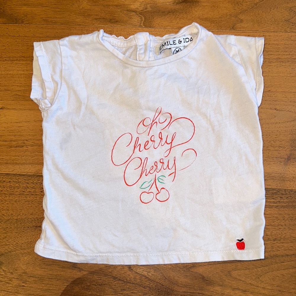 Emile & Ida 🍒 Cherry Short Sleeve T-Shirt / Baby Girls Top Shirt / 12 months
